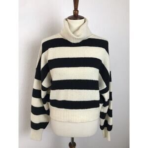 Lovers + Friends Cropped Turtleneck Sweater Preston Striped Ribbed